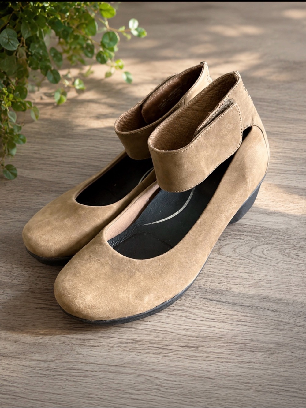 Dansko Tan‎ Suede-Look Ankle-Strap Flats
